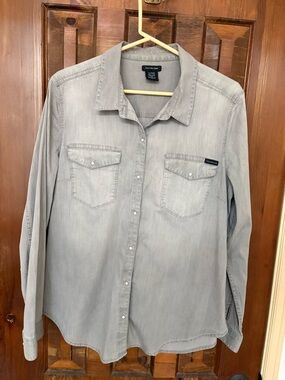 Calvin Klein Jeans light gray denim stretch cowboy shirt